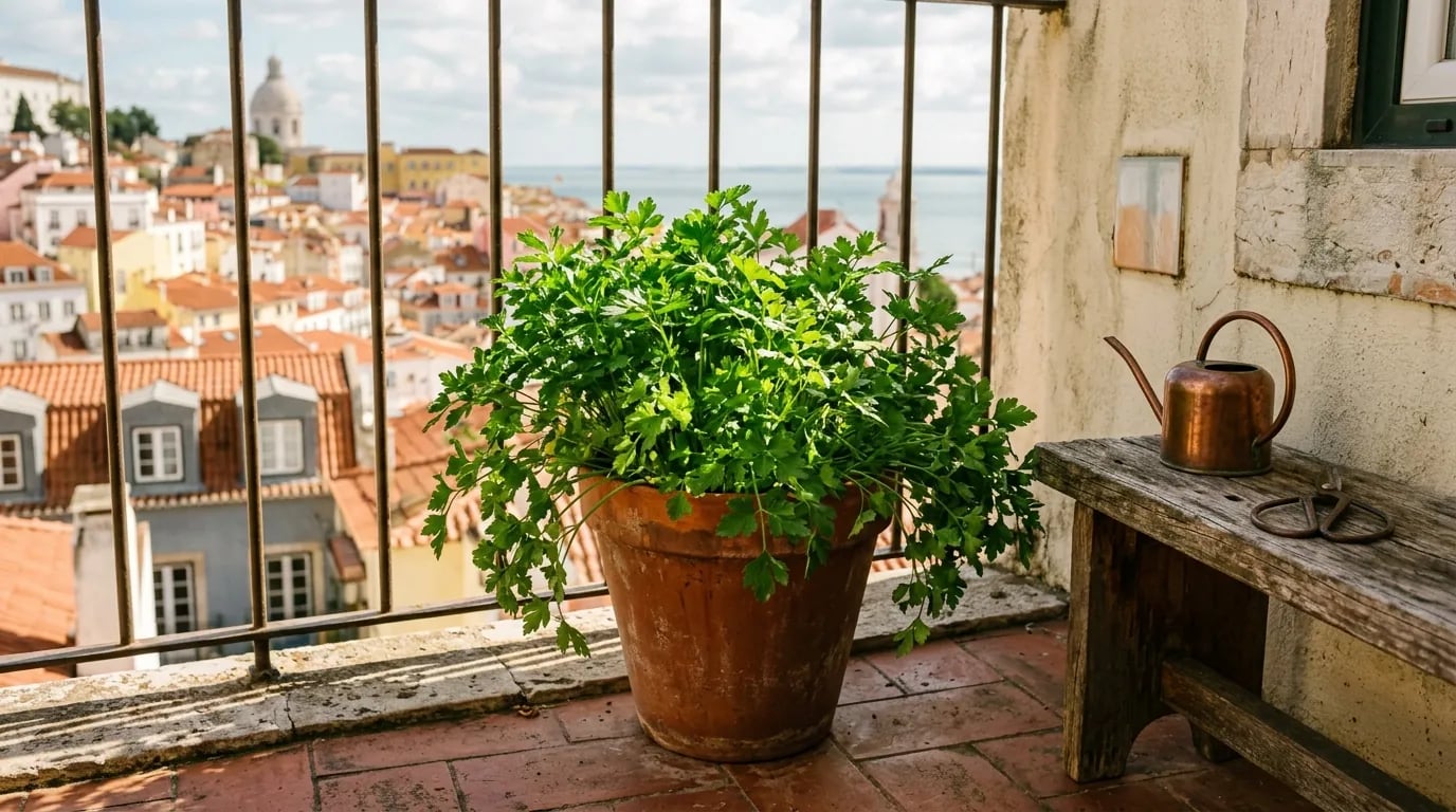 Como Cultivar Salsa Fresca e Farta em Vaso na Varanda: O Segredo da Luz Filtrada e do Corte das Hastes Exteriores para Brotar Todo o Ano